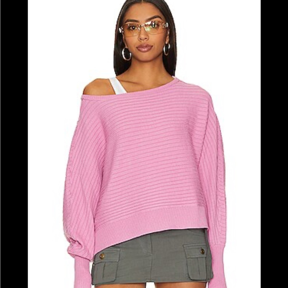 Free People Sublime Ribbed Scoopneck Sweater in Pink